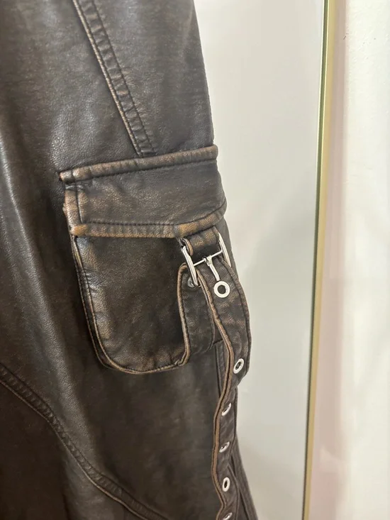 Atelier Redesign Faux Leather wide leg flare leg pants eclectic boho - Picture 3 of 9